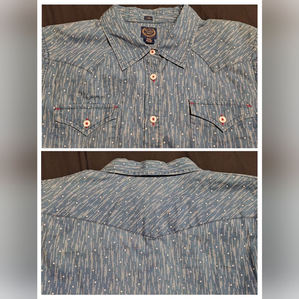 Polo Jeans Co. Collared Western Yoked Long Sleeve Button Shirt Blue & White XL - Picture 3 of 13